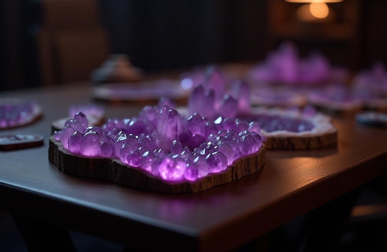 Tavolo da gioco di lusso con geodi di ametista incastonati
