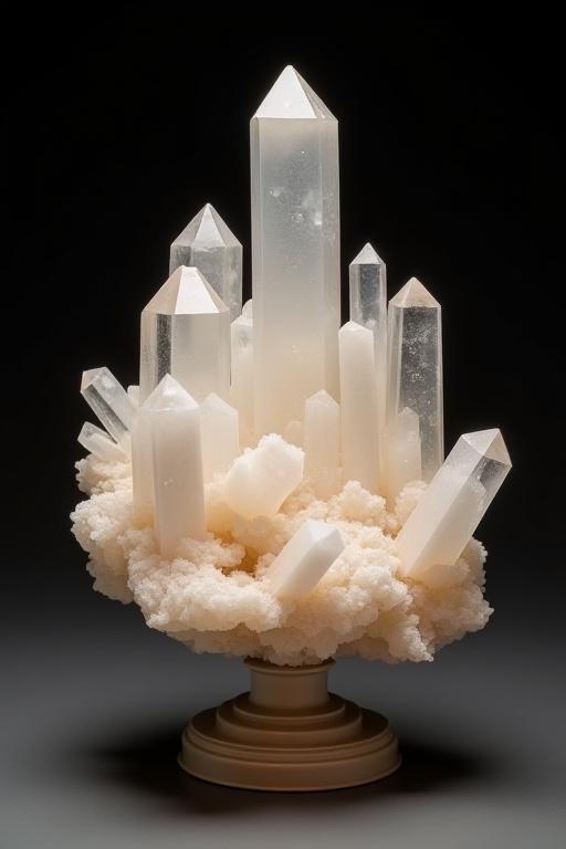 Elegante espositore su misura che esalta una straordinaria collezione di quarzi rari, disposti artisticamente